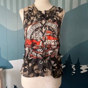 LF Black and Red Graphic Lace-Up Tank Top